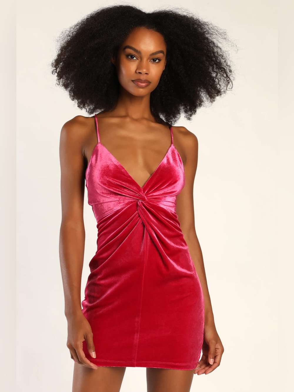 NWT Lulus Flirty Era Hot Pink Velvet Twist-Front Bodycon Mini Dress XL